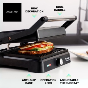 Taurus - Gratar de contact Essential 2600W | Gratar 2 in 1 si plancha | Farfurii 29x23 cm | Fara PFOA | Tava de scurgere pentru grasime | Termostat reglabil | Cool-Touch si blocare a placii - Img 3