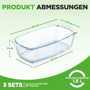 Tava de copt din sticla NutriChef 3 piese 1,8 L - Borosilikat, transparenta - Img 2