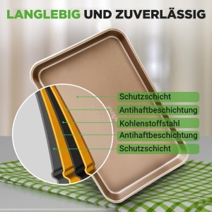 Tava de copt NutriChef 2 piese Antiaderenta 40x28 cm si 35.5x24.6 cm, inox PFOA-free - Img 8