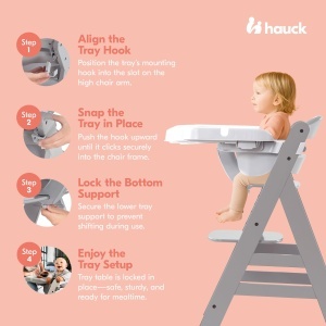 tava hauck Alpha alba - Placa de sufragerie 3 in 1 compatibila cu scaunul inalt din lemn Alpha si Beta pentru copii de 6-24 de luni cu reductor de sca - Img 4