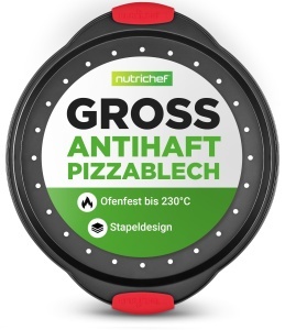Tava pentru Pizza NutriChef Pizzablech 32 cm, Carbonstahl, Negru, Antihaft