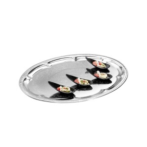 Tavita ovala APS 00391, 46 x 34 cm, metal vernickelat, cu margine decorativa - Img 2