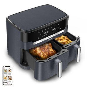 Tefal Dual Easy Fry XXL Friteuza cu aer cald cu camera dubla, capacitate 11 litri, sertar de 6,5 L si sertar de 4,5 L, fara grasime suplimentara, 7 programe, poate fi folosit in masina de spalat vase, gri, EY942BE0 - Img 1