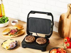 Tefal Inicio Compact 2-in-1 Contact si Panini Grill, 1000 W, design compact, carcasa din otel inoxidabil, tava de scurgere a sucului, placi antiaderente pentru gratar, otel inoxidabil/negru, GC270D10 - Img 3