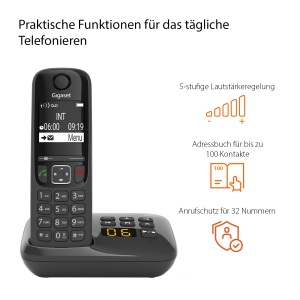 Telefon DECT Gigaset AS690A cu Anuntare Vocala, Display Contrast, Negru - Img 4