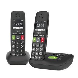 Telefon DECT Gigaset E290A DUO - 2 telefoane fara fir, cu anuntare vocala, mari tasti, negru