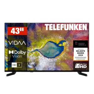 Telefunken TV Smart TV 43 inch VIDAA D43U790B2CW 4K TV UHD TV HDR cu Dolby Vision tuner triplu si 6 luni HD incl TV LED negru