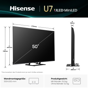 Televizor Smart Hisense 50U7Q, 50 inch, 4K Mini LED, Dolby Atmos - Img 2
