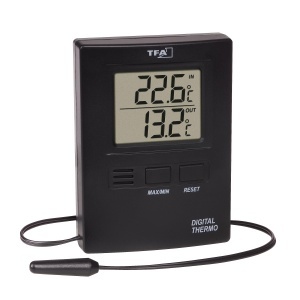 Termometru Digital TFA Dostmann 30.1012.01 pentru Interior si Exterior, Negru, Cablu Waterproof