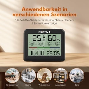 Termometru Hygrometru Digital GRIFEMA GA2901B, Display LCD 3.6 inch, Negru - Img 4