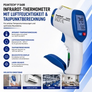 Termometru infrarosu PeakTech P 5400, -50260C, umiditate 0-100 - Img 9