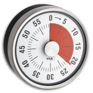 TFA Dostmann Analogue Short-Time Timer Puck, 38.1028.10, pana la 60min, Egg Timer, Kitchen Timer, mecanic, cu afisare a timpului ramas, infasurat, magnetic, 79 x 32 mm, gri - Img 2
