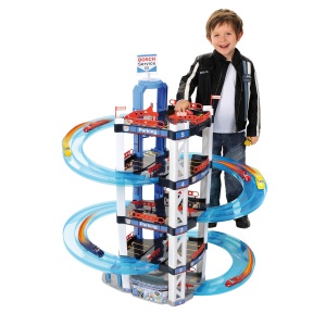 Theo Klein 2813 Bosch Car Service Parking Garage I Cu 5 niveluri, rampa dubla de plecare, 2 masini de curse, lift si multe altele I Dimensiuni: 55 cm x 55 cm x 85 cm I Jucarii pentru copii de la 3 ani, multicolor - Img 2