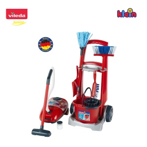 Theo Klein 6742 Vileda Broom Wagon - Inclusiv accesorii de curatare - Aspirator cu baterii cu functie de aspiratie si sunet - Jucarie pentru copii de  - Img 6