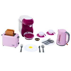 Theo Klein 9597 Bosch Set mic dejun I Set accesorii de bucatarie roz cu prajitor de paine, aparat de cafea si ceainic I cu vesela, tacamuri si oua fals I Jucarii pentru copii de la 3 ani - Img 6