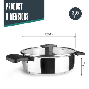 Tigaie cu capac Lacor 80626, inox 1810, 26 cm, 3.5 litri - Img 2