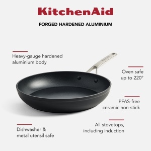 Tigaie din aluminiu KitchenAid 28cm, antiaderenta, neagra, rezistenta la zgarieturi - Img 4