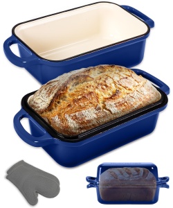 Tigaie din fonta NutriChef cu capac, emailata, 2-in-1, albastra