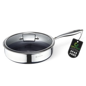 Tigaie din inox BERGNER STEELBLUE 28 cm cu capac din sticla, antiaderenta