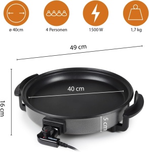 Tigaie electrica Tristar PZ-2964, 40 cm, 1500 W, antiaderenta, neagra - Img 2