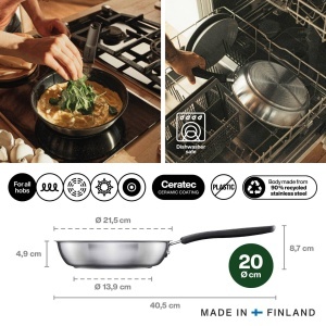 Tigaie Fiskars 20 cm, inox reciclabil, rezistenta la temperaturi inalte - Img 2