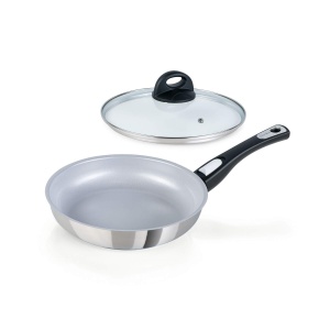 Tigaie Genius Cerafit Steel 24cm cu capac din sticla si maner detasabil compatibila cu toate tipurile de plite