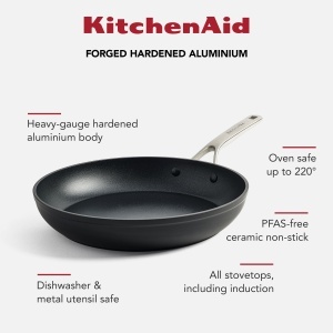 Tigaie KitchenAid 30 cm din Aluminiu Forjat, Antiadherenta, Neagra - Img 4