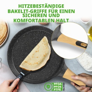 Tigaie pentru crepes Nutrichef 28 cm Antiadherenta Marmora Neagra cu Spatula din Lemn - Img 4