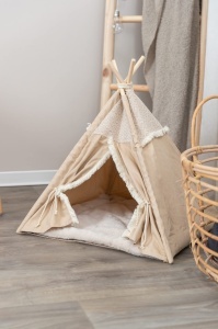 Tipi pentru caini si pisici Trixie Boho, 55x65x55 cm, bej, cu perna detasabila - Img 9