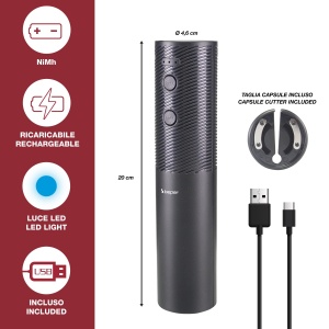 Tirbuson electric Beper P102ACP103, reincarcabil USB, cu taietor de folie, compatibil cu toate tipurile de dopuri - Img 2
