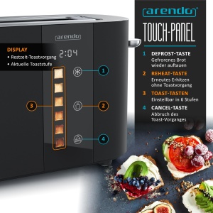 Toaster 2 felii Arendo LEVEL TOUCH, 1000W, 6 trepte rumenire, display LED, negru - Img 4