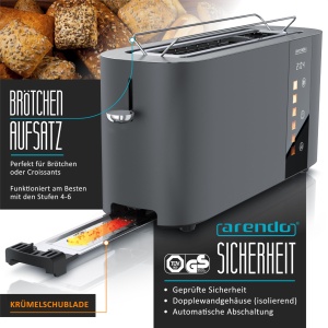 Toaster Arendo LEVEL TOUCH, 2 felii, 1000W, 6 trepte rumenire, ecran LED, Gri - Img 3