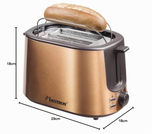 Toaster Bestron ATS1000CO, 1000W, 2 fante, inox cu aspect cupru - Img 3