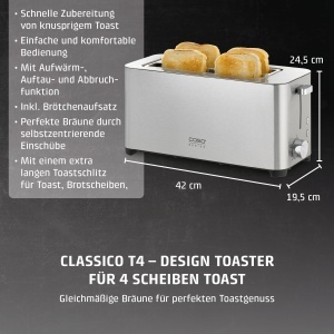 Toaster CASO Classico T 4, pentru 4 felii, 5 niveluri de rumenire, inox - Img 2