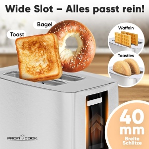 Toaster ProfiCook PC TA 1279, 2 felii, inox, 700-850 W, sloturi extra late - Img 4