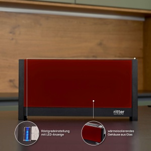 Toaster Ritter Volcano 5, extra schmal, cu suport pentru chifle, rosu - Img 4