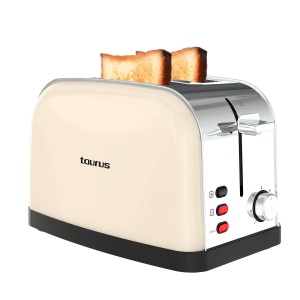 Toaster Taurus Vintage II Cream, 950 W, 7 trepte rumenire, functii multiple, design retro, crem