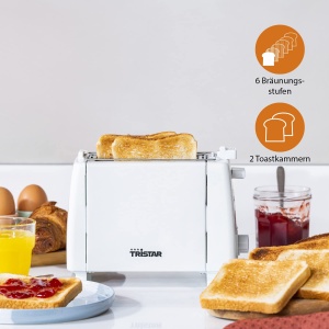 Toaster Tristar BR-1009, 650 W, 2 felii, 6 niveluri rumenire, Alb - Img 5