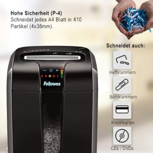Tocator de hartie Fellowes cu 12 coli, taiat particule (P4) Tocator de hartie pentru birou, Powershred 73Ci, Distrugator cu tehnologie 100% fara blocaj, Safesense, Sistem de economisire a energiei, Cos de reciclare 23L, Tocator CD - Img 2