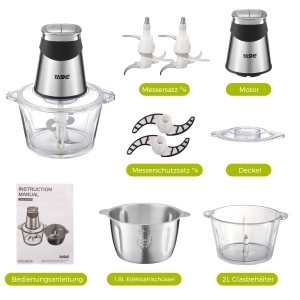 Tocator electric YASHE 1,8L 2L, 500W, 2 viteze, bol din sticla si otel inoxidabil - Img 8