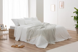 Todocama - Patura din bumbac extra moale cu design GOFRE, cuvertura multifunctionala pentru canapea, pat, husa decorativa si patura Fular (gri deschis, 120 x 180 cm) - Img 6