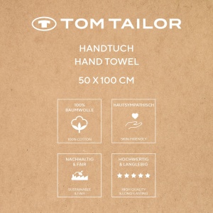 TOM TAILOR Prosop, set de 2, 50 x 100 cm, 100% bumbac/carpa terry, cu cuier si eticheta cu logo, PROSOP DE BAIE COLOR Albastru (Bleumarin inchis) - Img 5