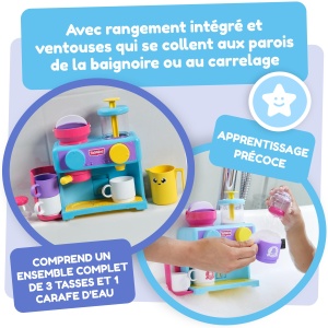 Tomy Toomie's Bath Barista - Jucarie de baie pentru bebelusi montata pe perete ca cafenea si bucatarie de joaca cu baie cu spuma pentru copii mici - Set de bucatarie: 3 cani, 1 ulcior, 1 shaker - de la 18 luni pentru fete si baieti - Img 7