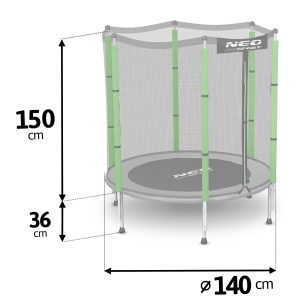 Trambulina neo-sport pentru copii gradina in aer liber cu plasa de siguranta externa 140cm 4,5ft negru verde - Img 4