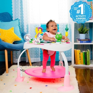Trampolin pentru bebelusi Bright Starts Bounce Baby, 2 in 1, cu 7 jucarii, roz - Img 3