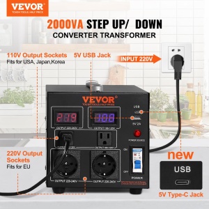 Transformator VEVOR SV-2000VA 2000W cu 4 prize si USB - Img 2