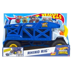 Transportor Monster Trucks Hot Wheels Nashorn, capacitate 12 Monster Trucks, cu rampe, pentru copii 3 - Img 6