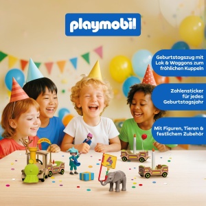 Tren de aniversare PLAYMOBIL 72184 cu animale, accesorii si numere reutilizabile - Img 3