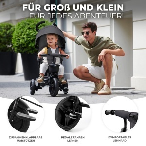 Tricicleta Kinderkraft Aveo, pentru copii de la 9 luni, roz, cu maner si copertina - Img 3