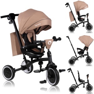 Tricicleta multifunctionala LIONELO Tris Plus Balance Bike de la 9 luni la 5 ani pana la 25 kg, carucior, Roti mari din PU Scaun pivotant 360 deg Ansamblu spatar reglabil fara unelte